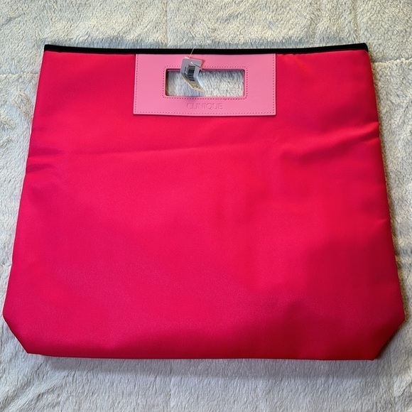 Clinique Limited Edition Hot Pink Shopper Tote Bag Cut Out Handles NEW - Picture 2 of 10